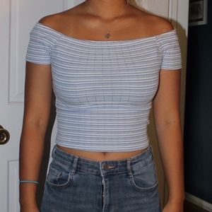 White and blue stripe crop top